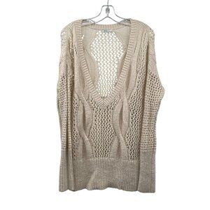 Kimchi Blue Womens Open Knit Sweater Deep V-Neck Cream Size Medium